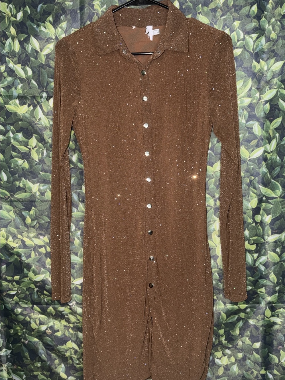 Nasty Gal Brown Sparkle Button-Front Dress